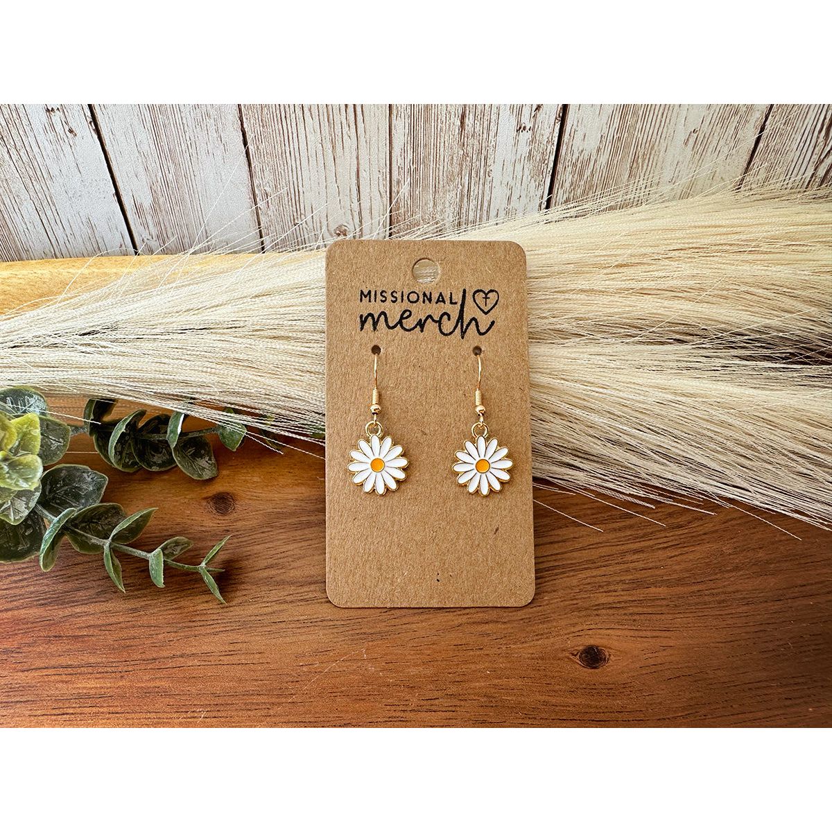 Enamel and Gold Daisy Earrings