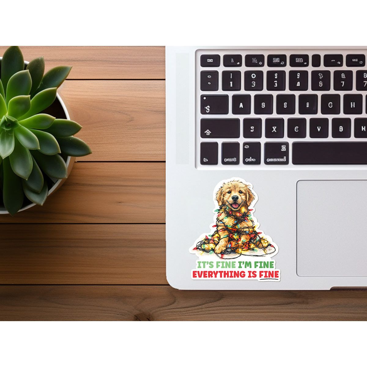 Everything is Fine | Dog with Christmas Lights | Funny Christmas Sticker