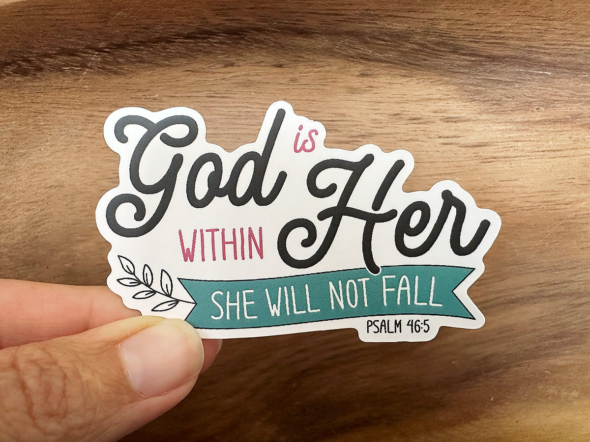 God Is Within Her, She Will Not Fall | Vinyl Christian Sticker