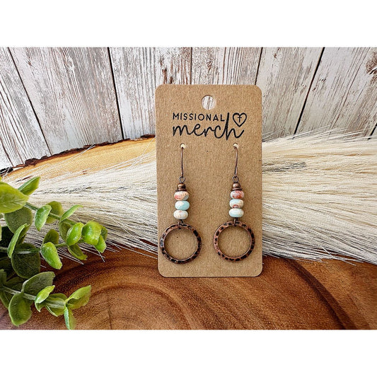 Hammered Bronze and Serpentine Jasper Earrings