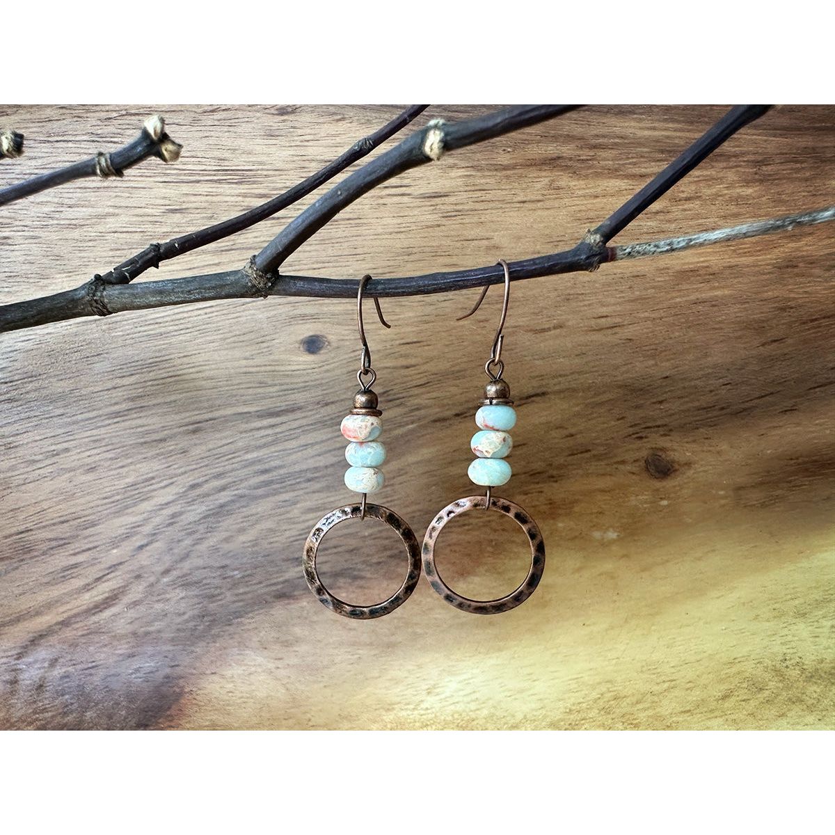 Hammered Bronze and Serpentine Jasper Earrings