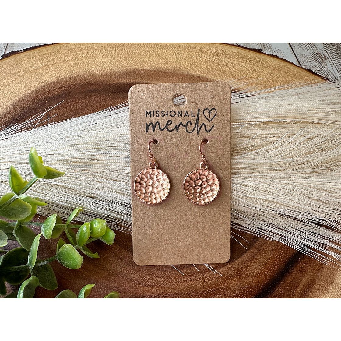 Hammered Metal Dangle Earrings | Golden