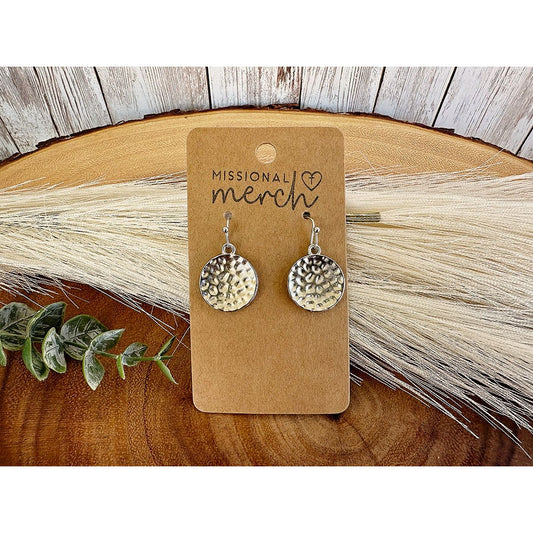 Hammered Metal Dangle Earrings | Silvery