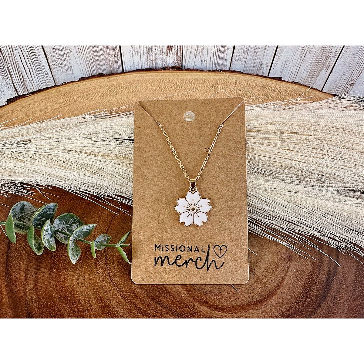 White Hibiscus Necklace on a Golden Chain