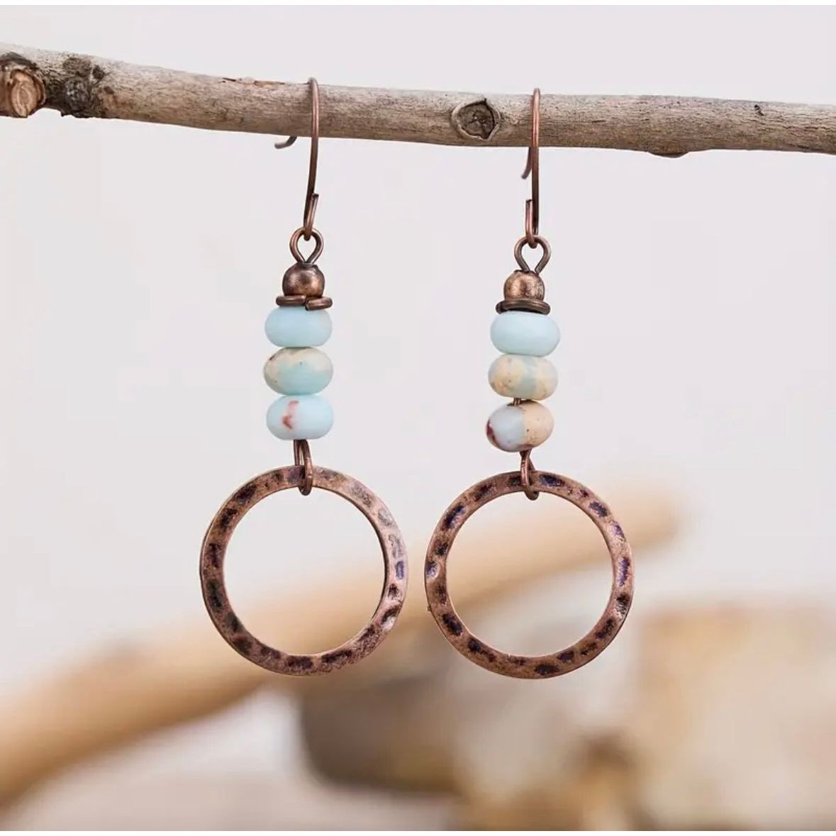Hammered Bronze and Serpentine Jasper Earrings