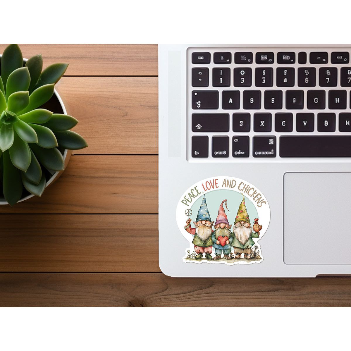 Peace, Love and Chickens | Cute Gnome Sticker