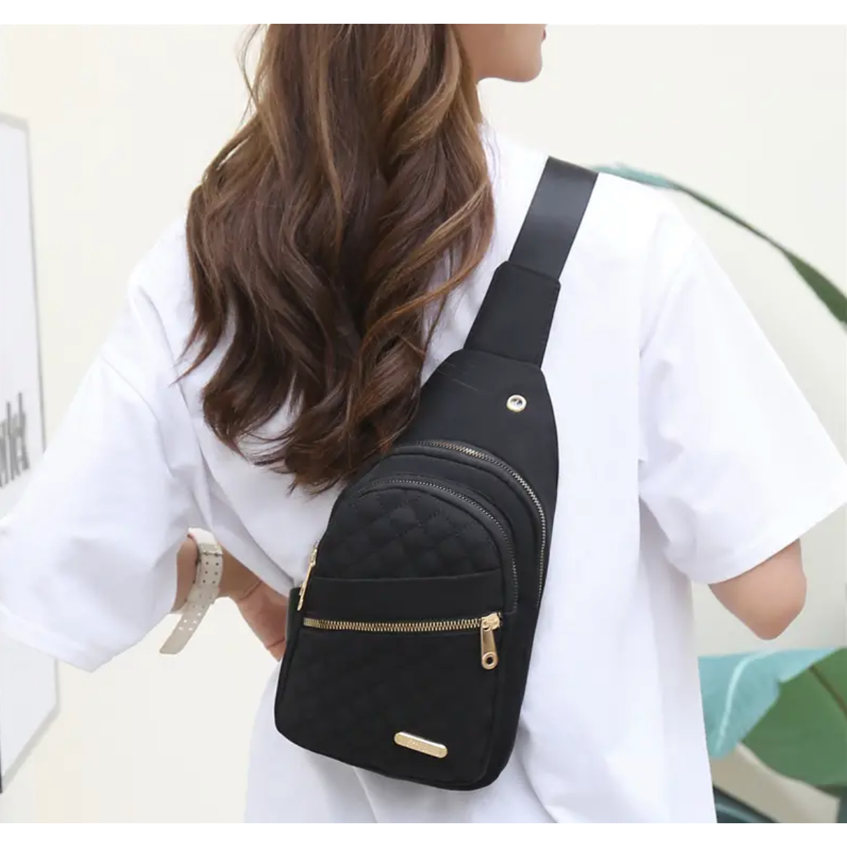Lightweight Crossbody Bag with Gold Accents for Women | Black or Ivory