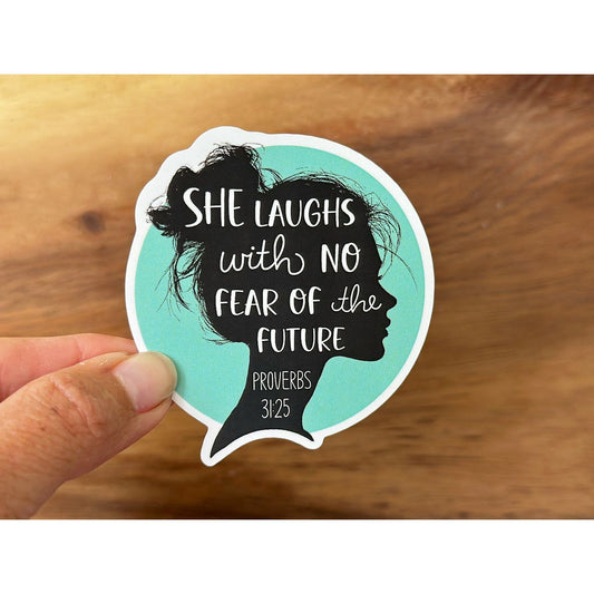 She Laughs With No Fear of the Future | Christian Sticker