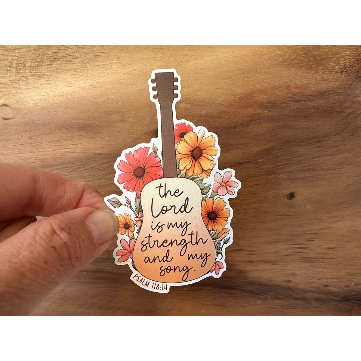 The Lord is My Strength and My Song | Guitar with Flowers | Christian Sticker