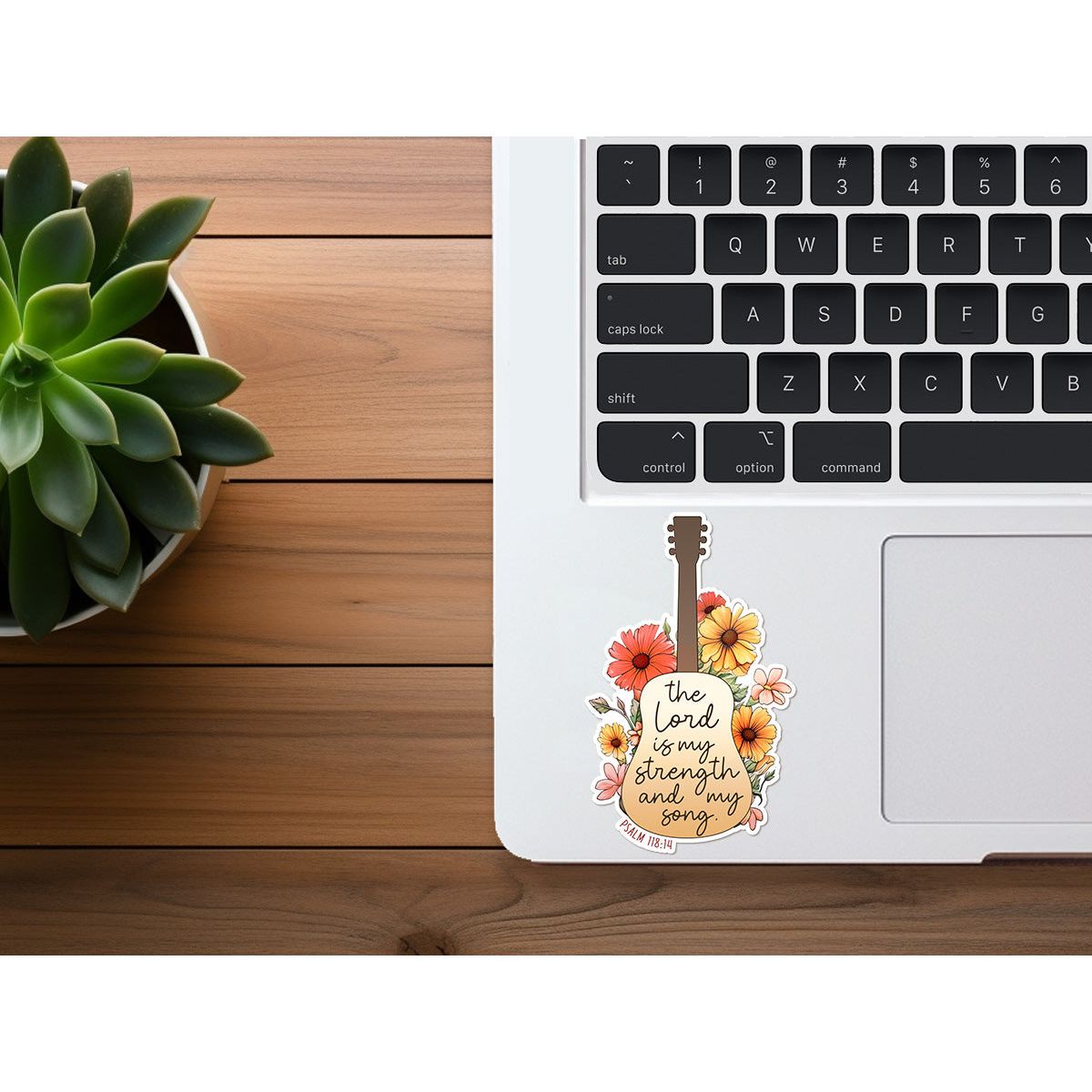 The Lord is My Strength and My Song | Guitar with Flowers | Christian Sticker