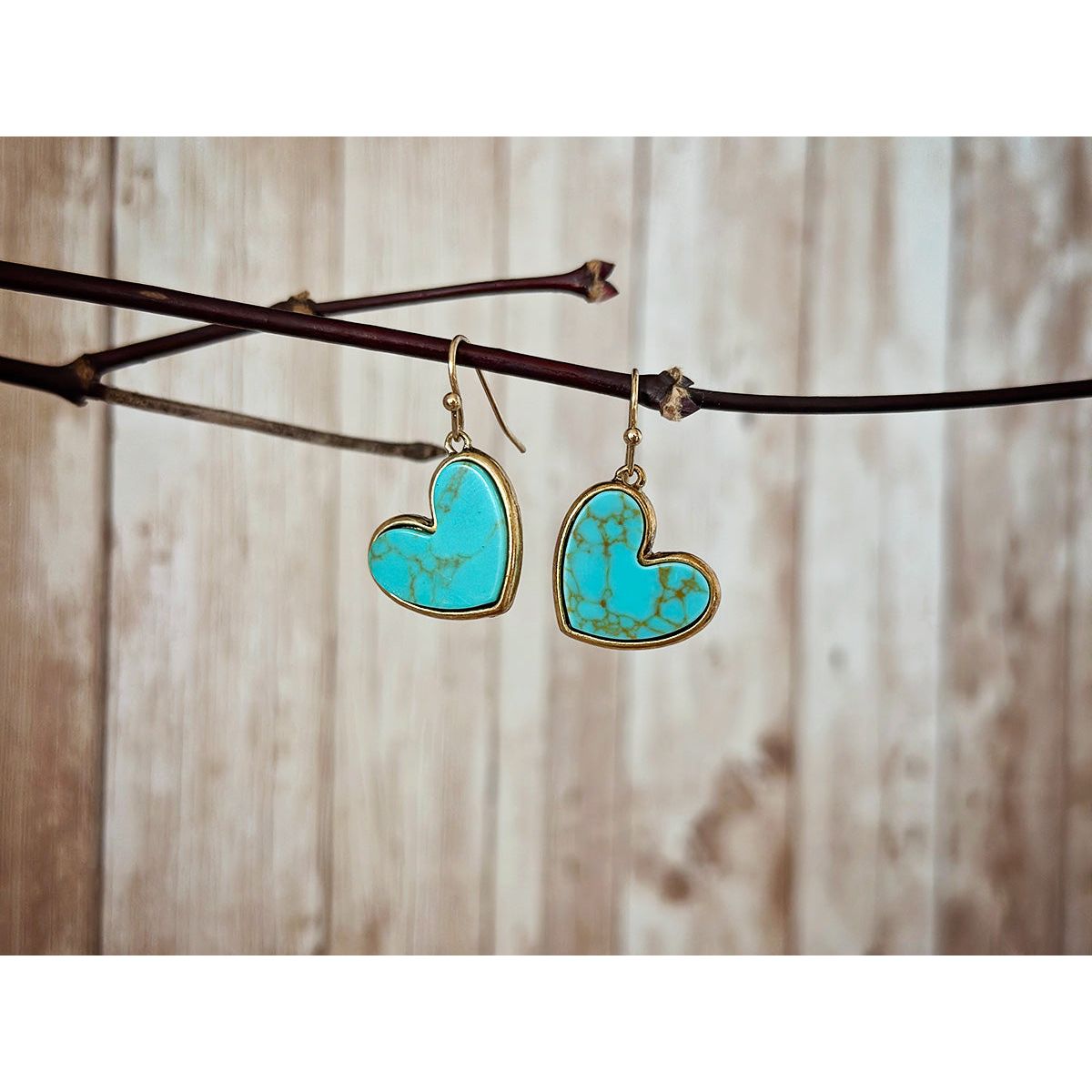 Natural Stone Inlaid Turquoise Heart Statement Earrings