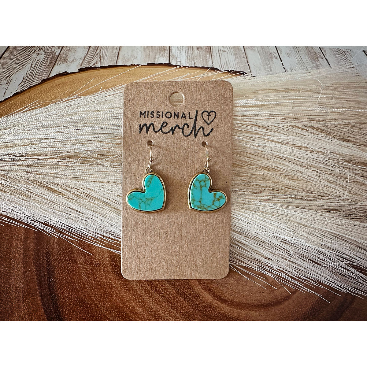 Natural Stone Inlaid Turquoise Heart Statement Earrings