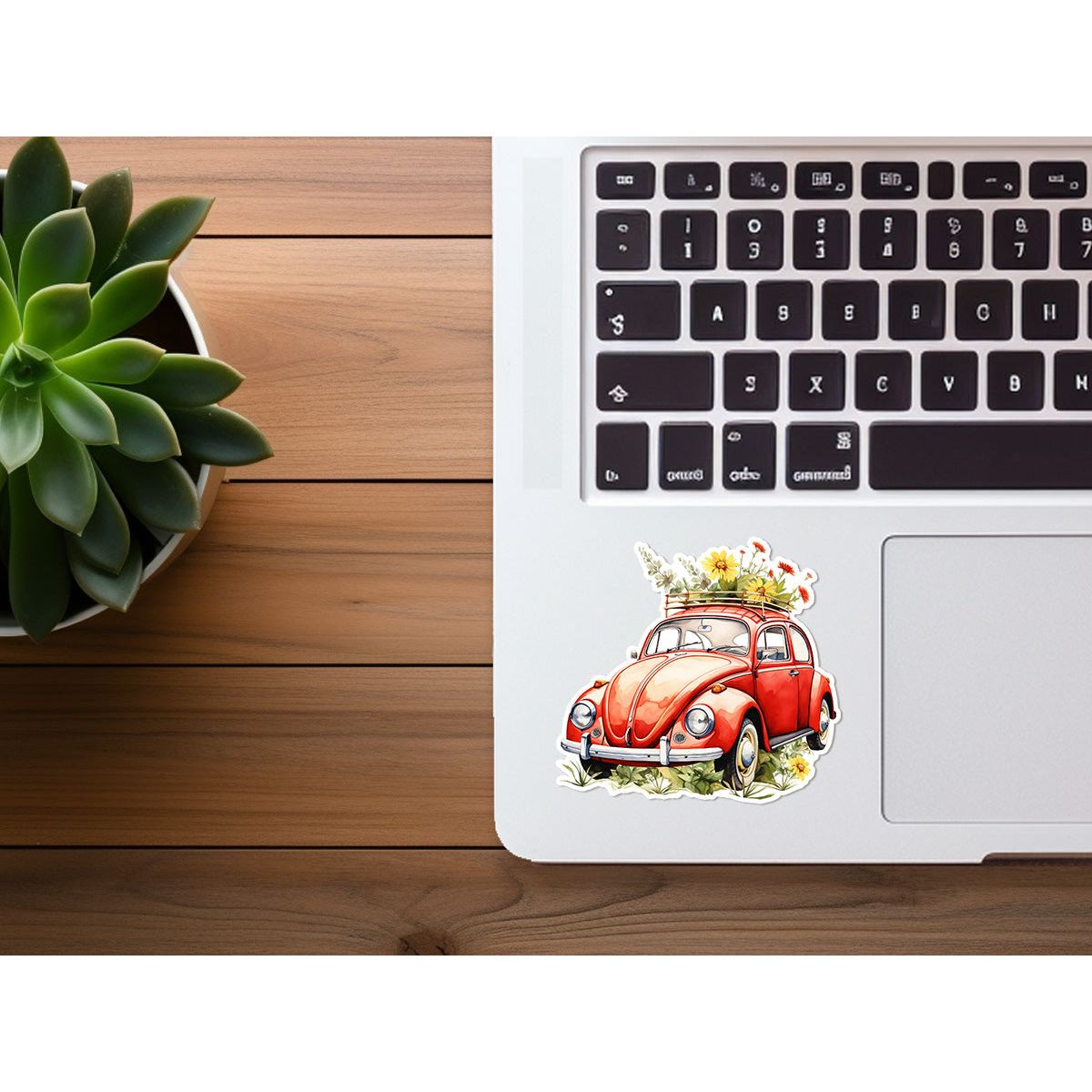 VW Beetle with Flowers | Cute Vinyl Sticker