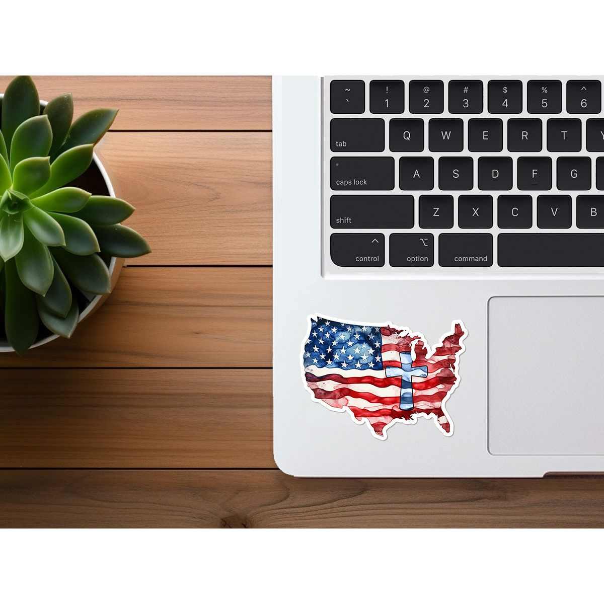 Watercolor American Flag Map with Cross Sticker