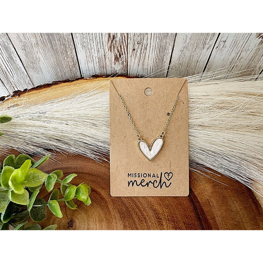 White Heart Necklace on a Golden Chain