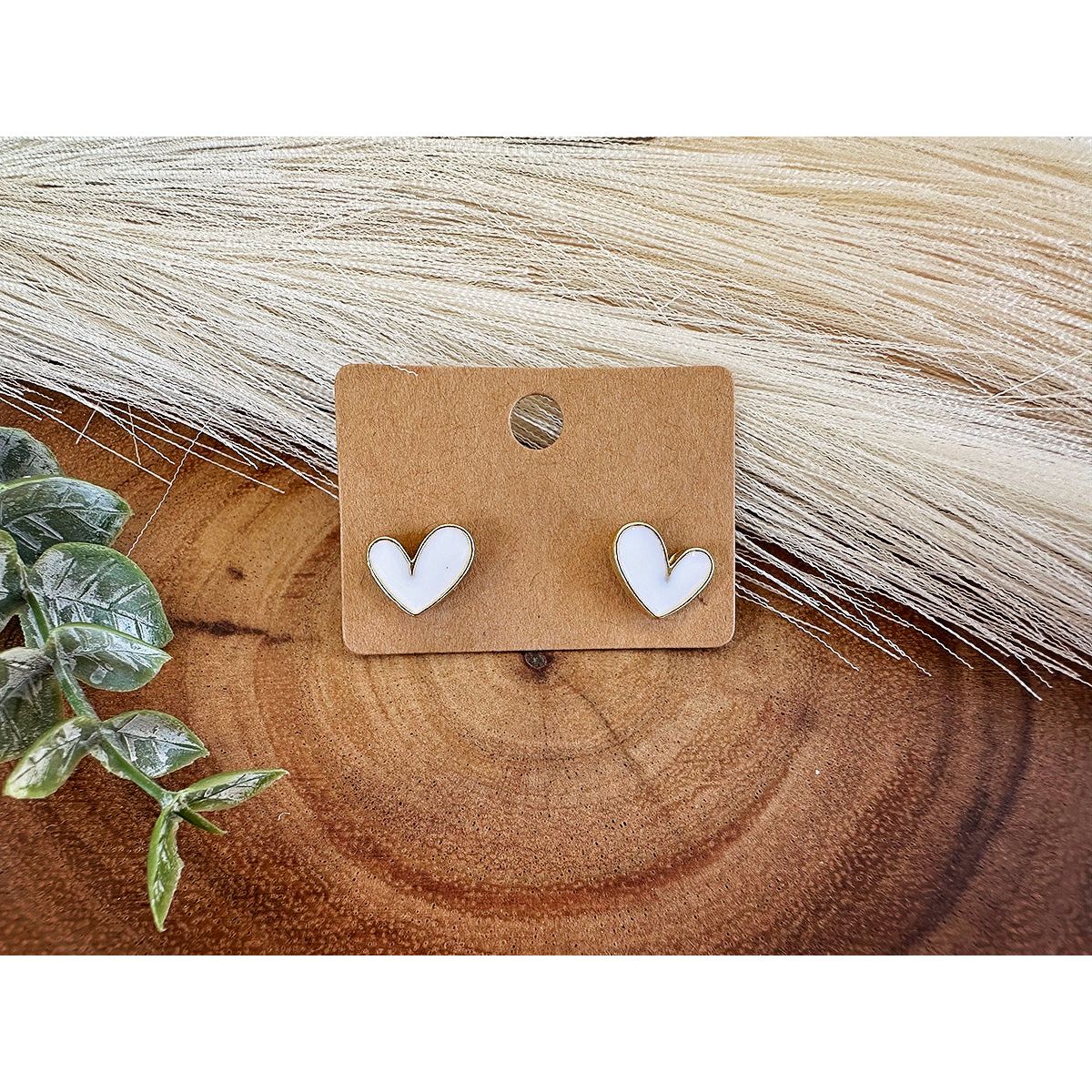 White Heart & Gold Stud Earrings