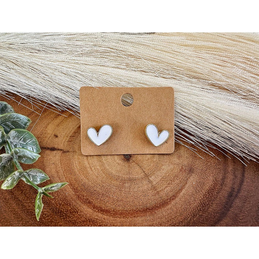 White Heart & Gold Stud Earrings