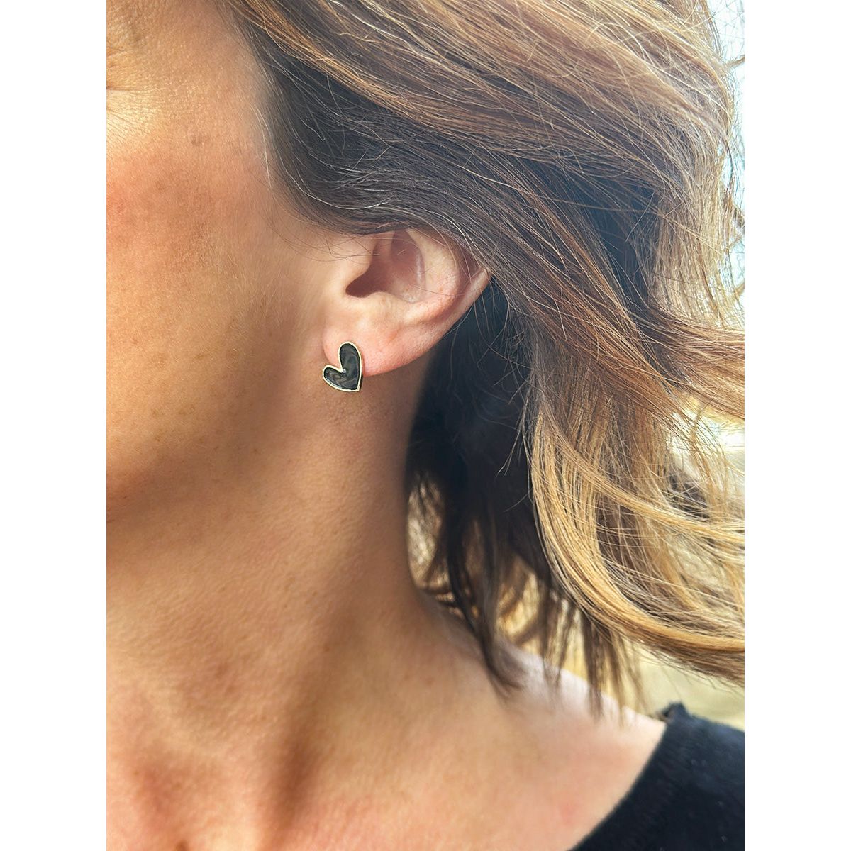 Gilded Black Heart Statement Stud Earrings