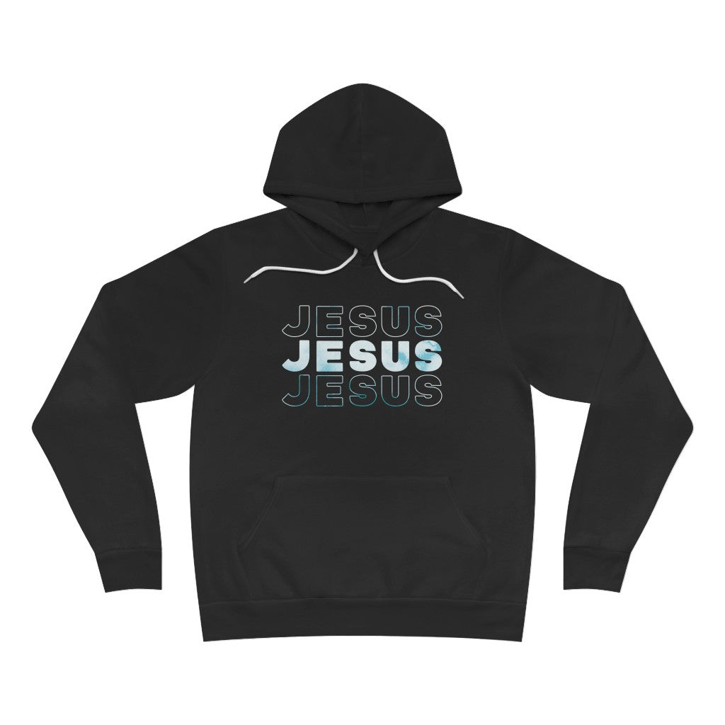 Jesus, Jesus, Jesus (Blue Watercolor Text) | Premium Sponge Fleece Pullover Hoodie