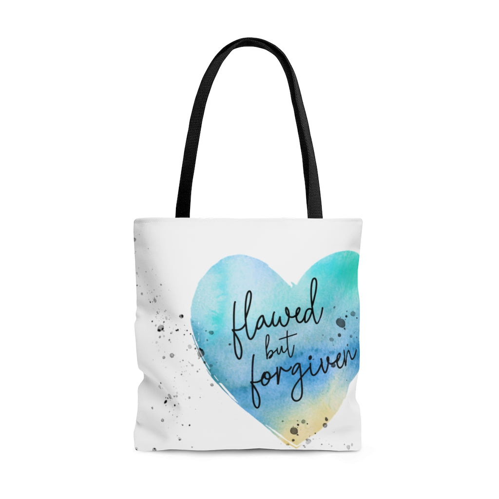Flawed But Forgiven | Watercolor Heart Tote Bag for Women
