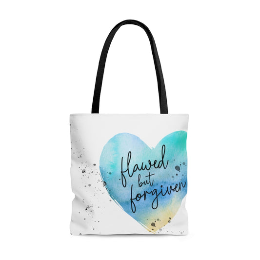 Flawed But Forgiven | Watercolor Heart Tote Bag for Women