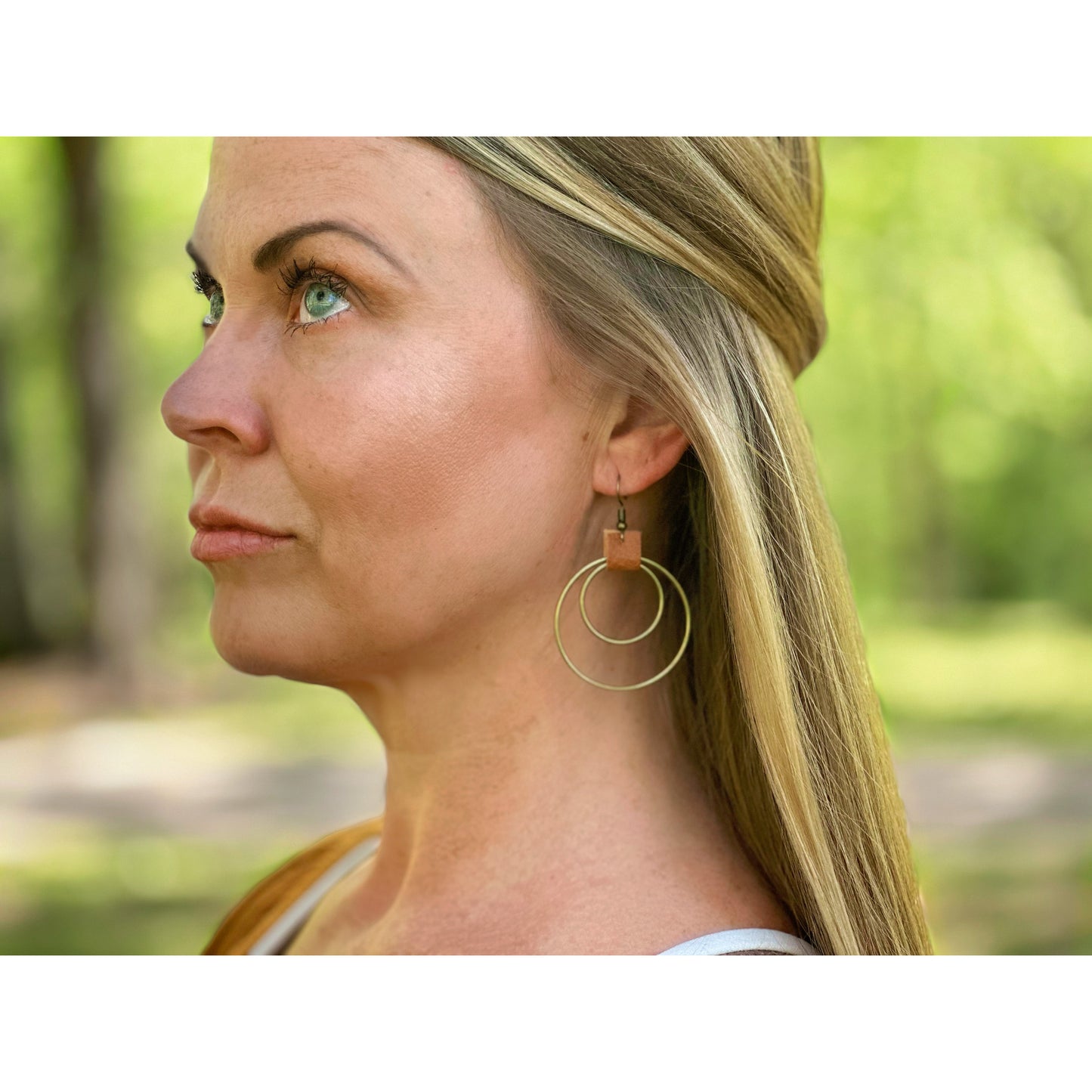 Double Circle Bronze or Silver and Leather Earrings