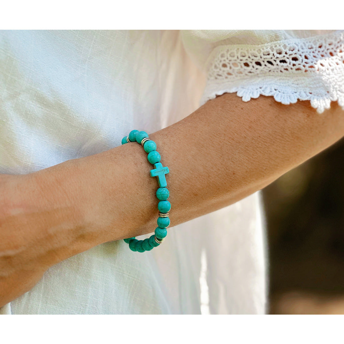 Cross Bracelet with Natural Stones | Many Color Options!