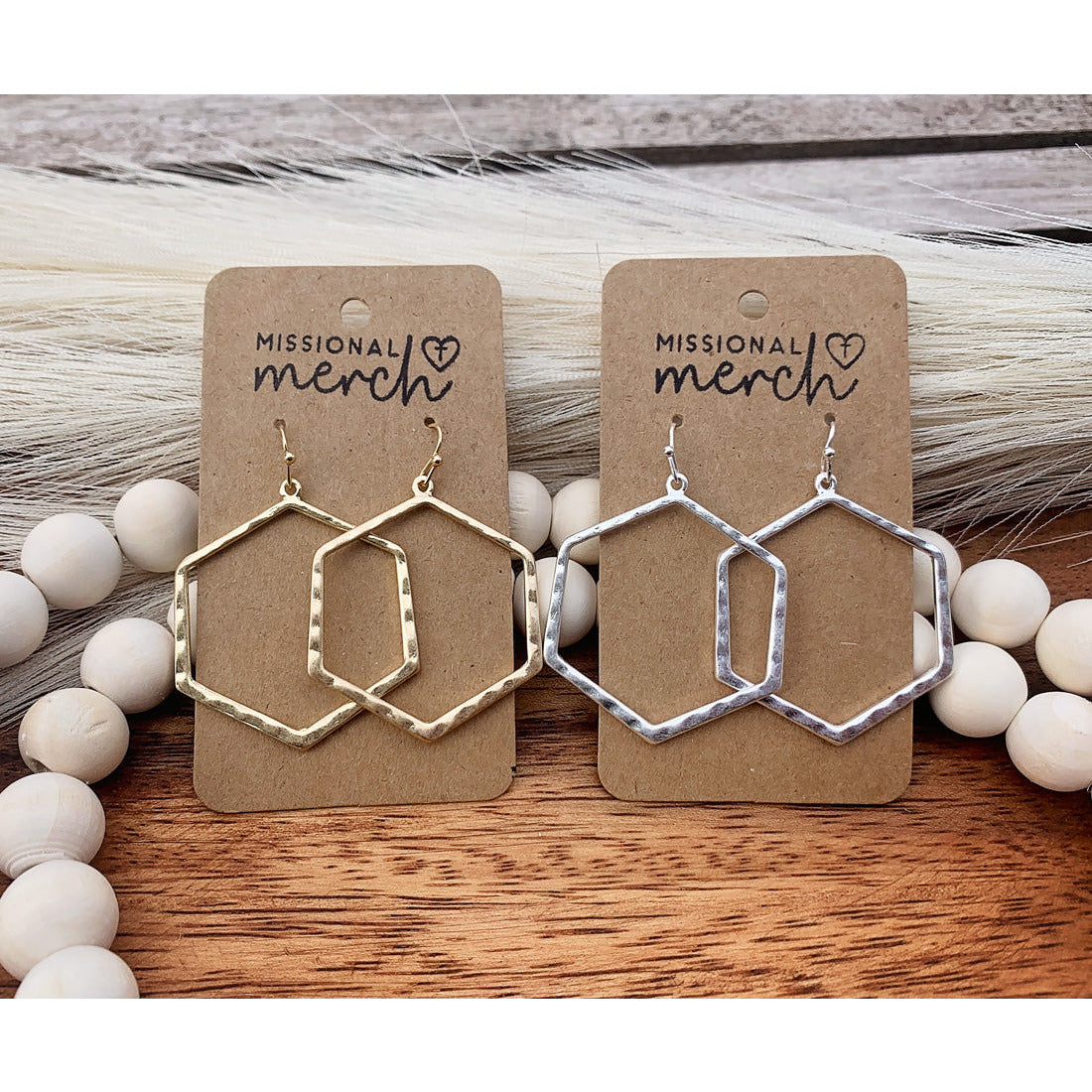 Hammered Gold-Plated and Silver-Plated Hexagon Earrings