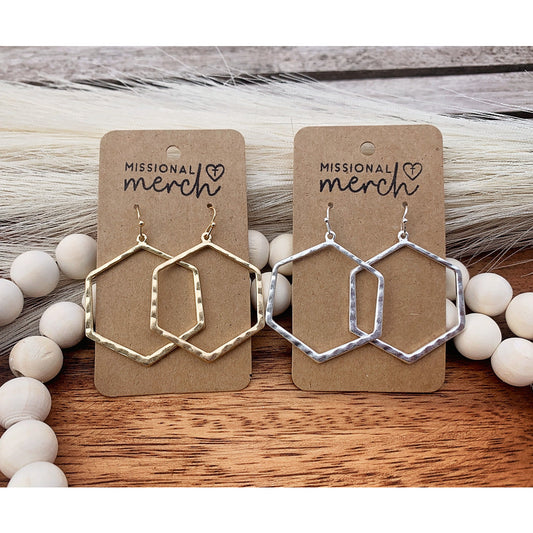 Hammered Gold-Plated and Silver-Plated Hexagon Earrings