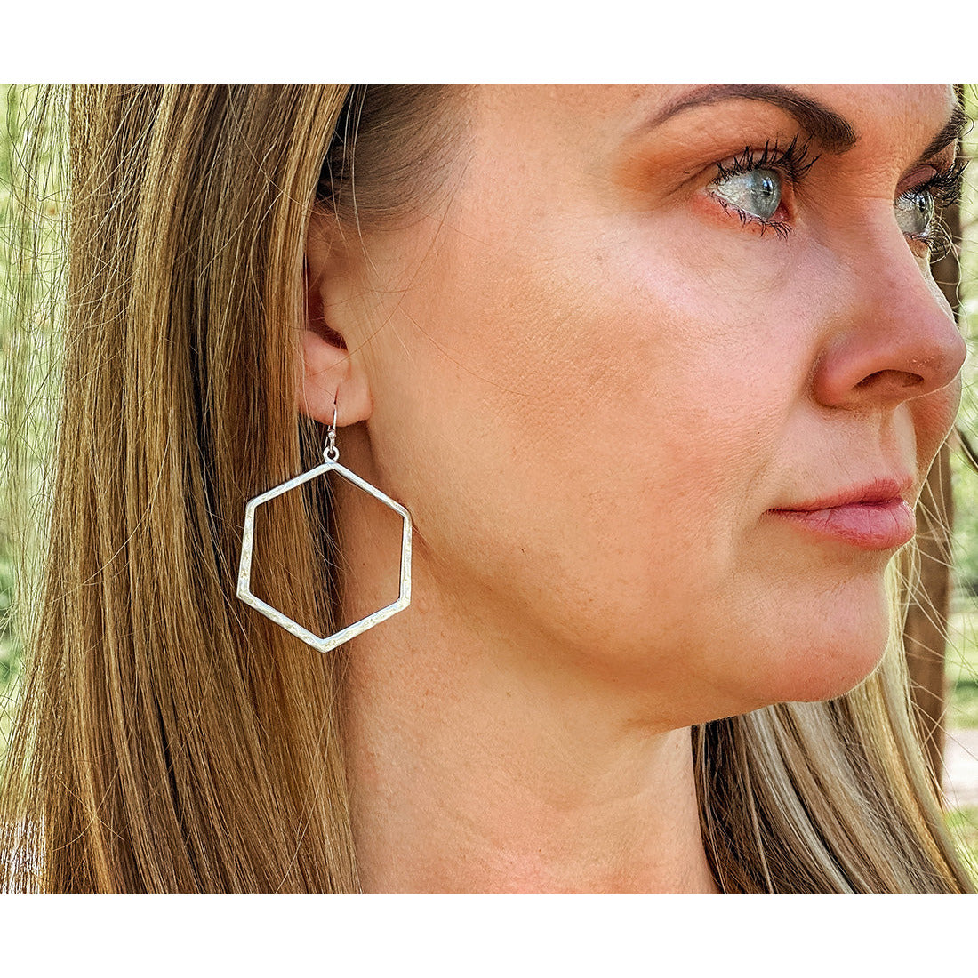 Hammered Gold-Plated and Silver-Plated Hexagon Earrings