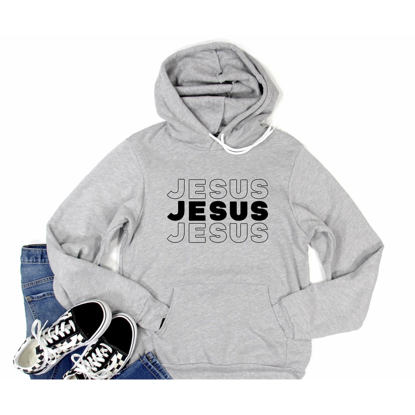 Jesus, Jesus, Jesus (Black text) | Premium Sponge Fleece Pullover Hoodie