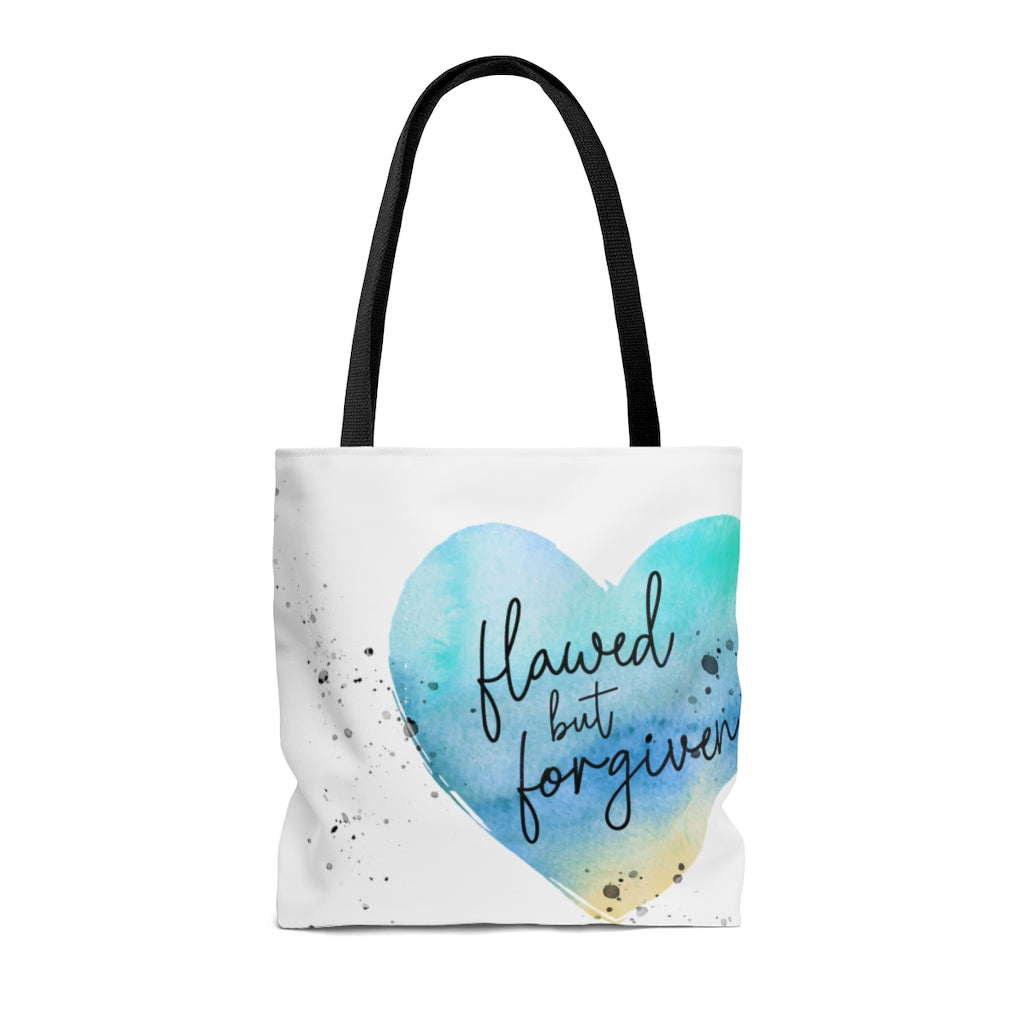 Flawed But Forgiven | Watercolor Heart Tote Bag for Women