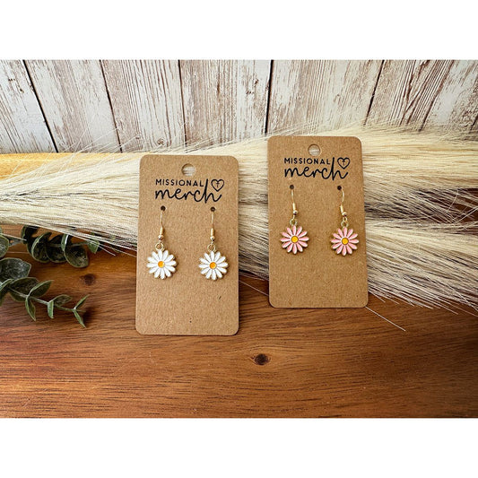 Enamel and Gold Daisy Earrings