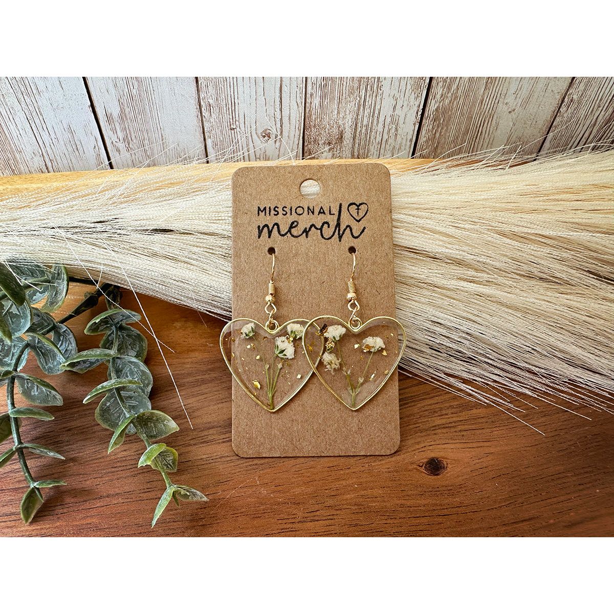 Delicate Dried Flower Heart Earrings