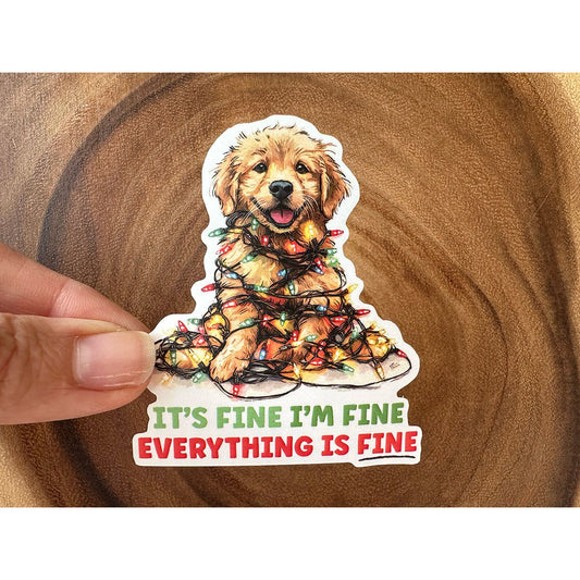 Everything is Fine | Dog with Christmas Lights | Funny Christmas Sticker