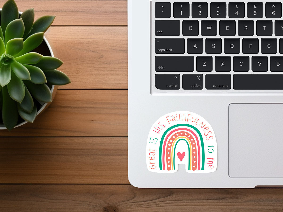 Great Is His Faithfulness Boho Rainbow | Vinyl Christian Sticker