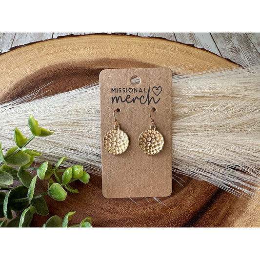 Hammered Metal Dangle Earrings | Golden