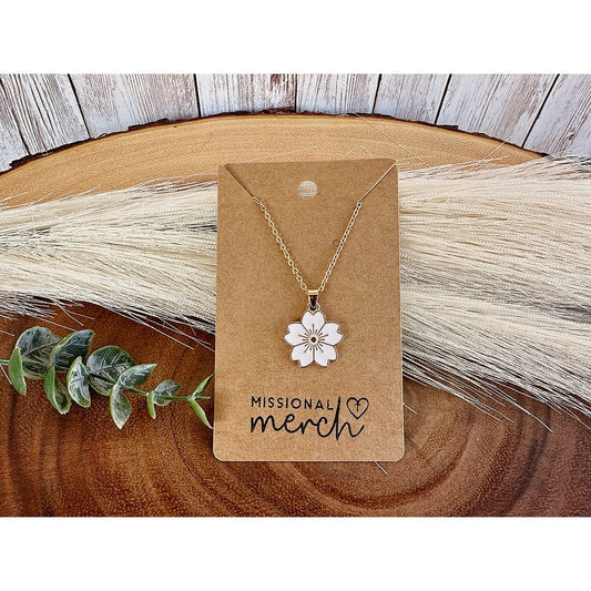 White Hibiscus Necklace on a Golden Chain