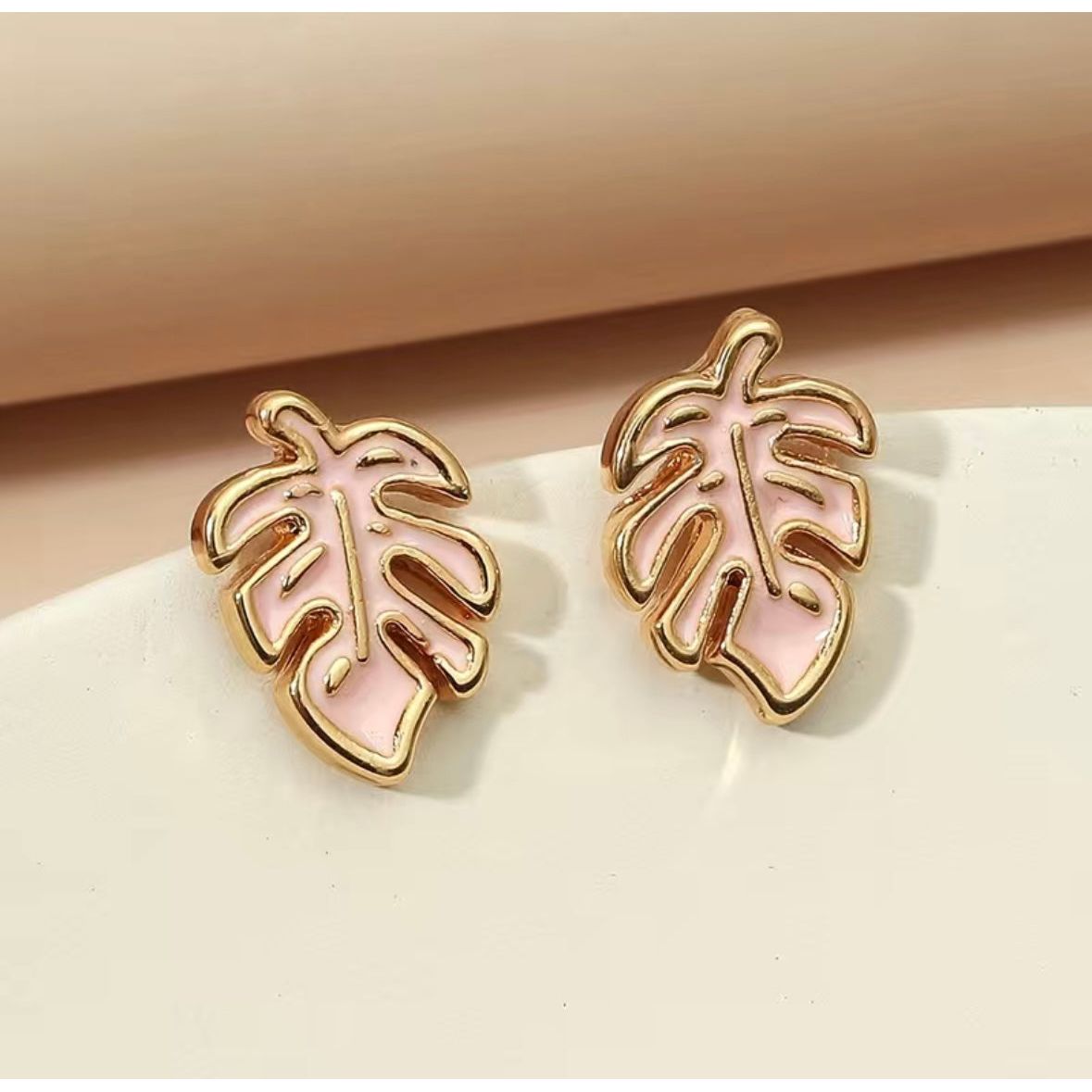 Boho Leaf Stud Earrings | Gold and Enamel
