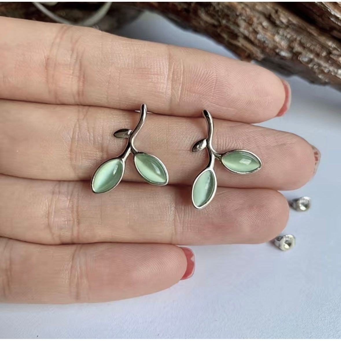 Opal Branch & Leaf Stud Earrings