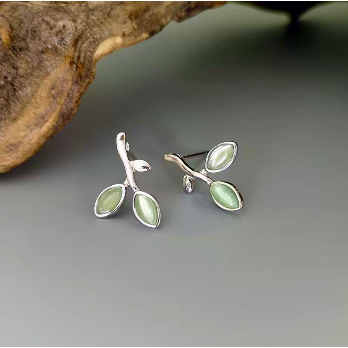 Opal Branch & Leaf Stud Earrings