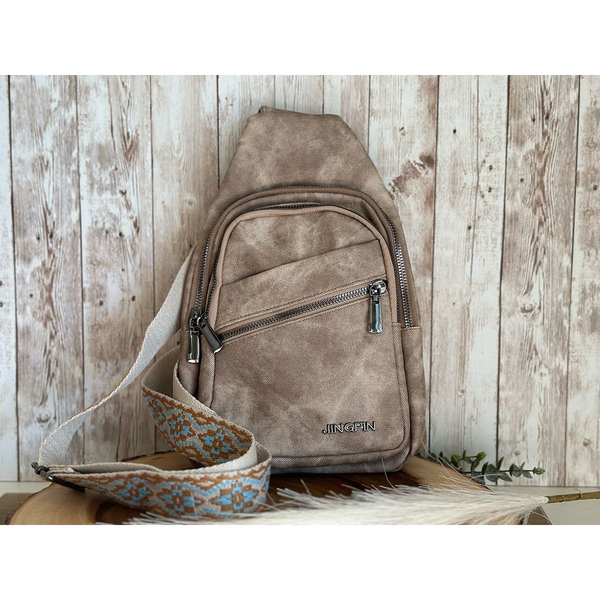 Khaki & Grey Crossbody Bag for Women