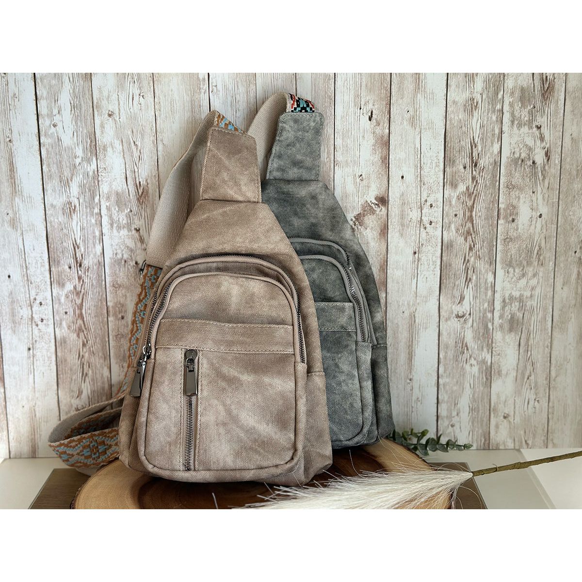 Khaki & Grey Crossbody Bag for Women