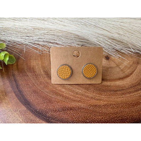 Genuine Leather Stud Earrings | Mustard Yellow