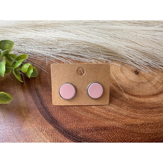 Genuine Leather Stud Earrings | Blush Pink