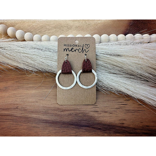 Circle Leather and Brushed Metal Earrings