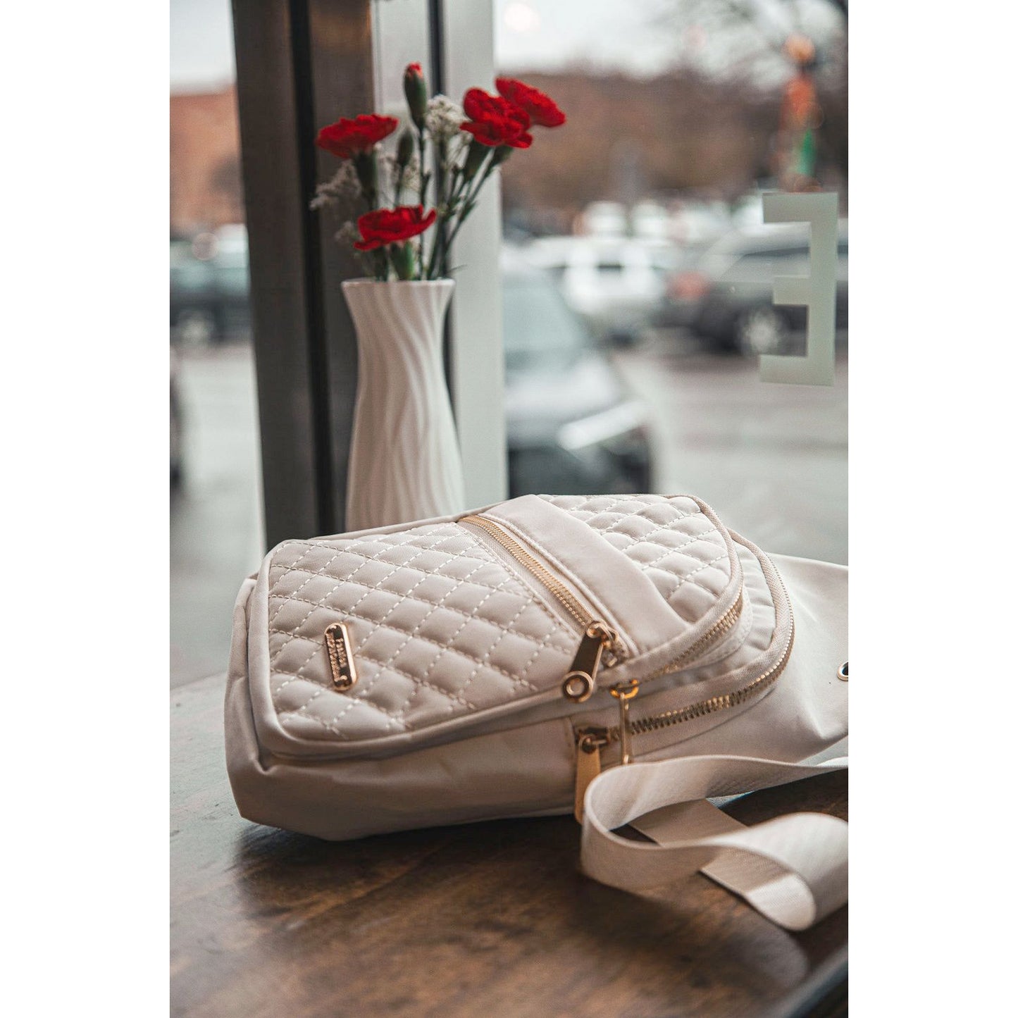 Lightweight Crossbody Bag with Gold Accents for Women | Black or Ivory