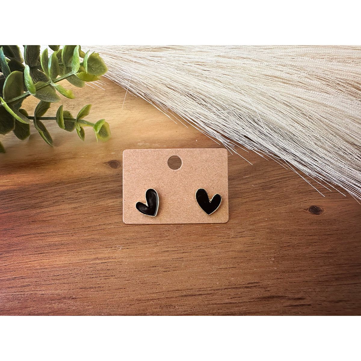 Gilded Black Heart Statement Stud Earrings