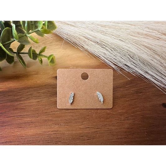 Tiny Silver Feather Stud Earrings