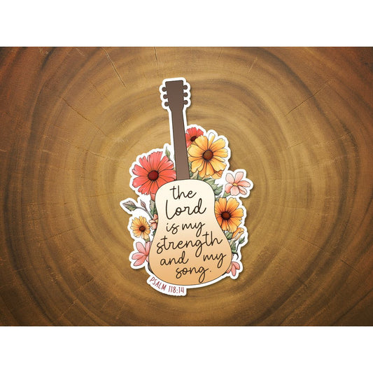 The Lord is My Strength and My Song | Guitar with Flowers | Christian Sticker